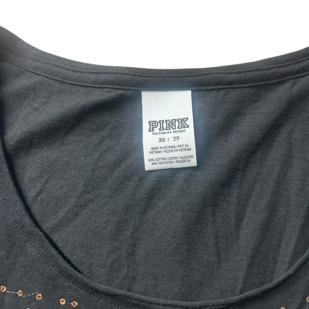 Y2K PINK Victoria's Secret Black Sequin Graphic‎ Tee Shirt XS - Picture 3 of 4